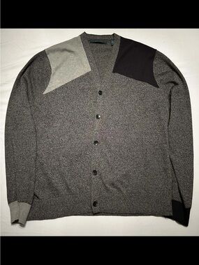 Perry Ellis Men's Gray Button-Up Colorblock Cardigan Sweater